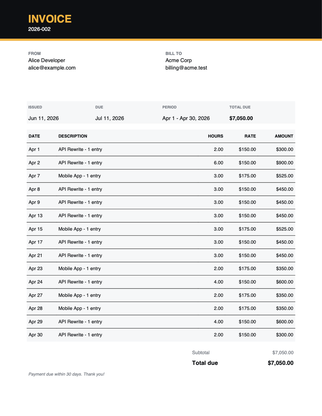 Sample invoice PDF